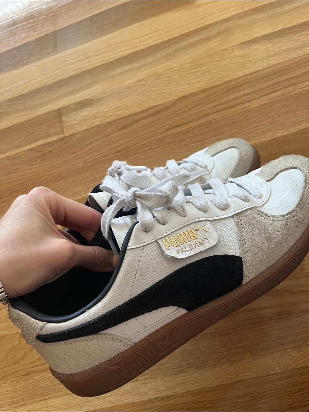 Puma Palermo Sneakers in White, Black & Gum